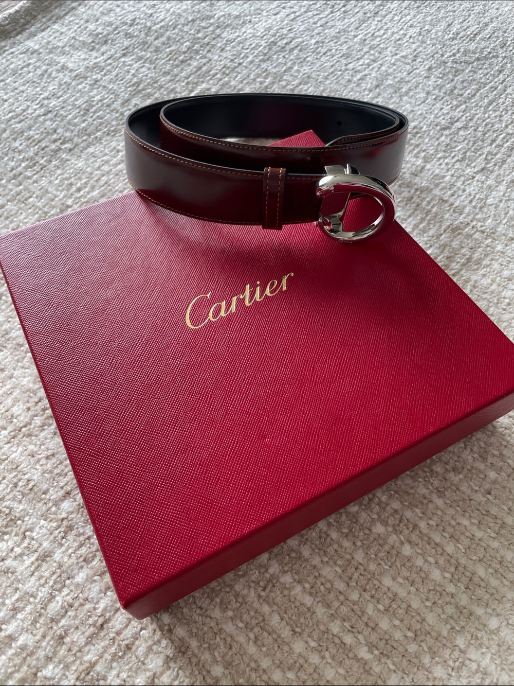 Cartier Women’s Brown Leather Belt with Silver Circular Buckle Authentic Vintage